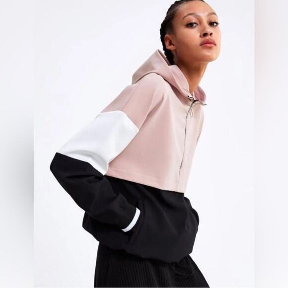 Zara Oversized Baggy Colorblock Hoodie in Pink, White, and Black size XS - Picture 1 of 5
